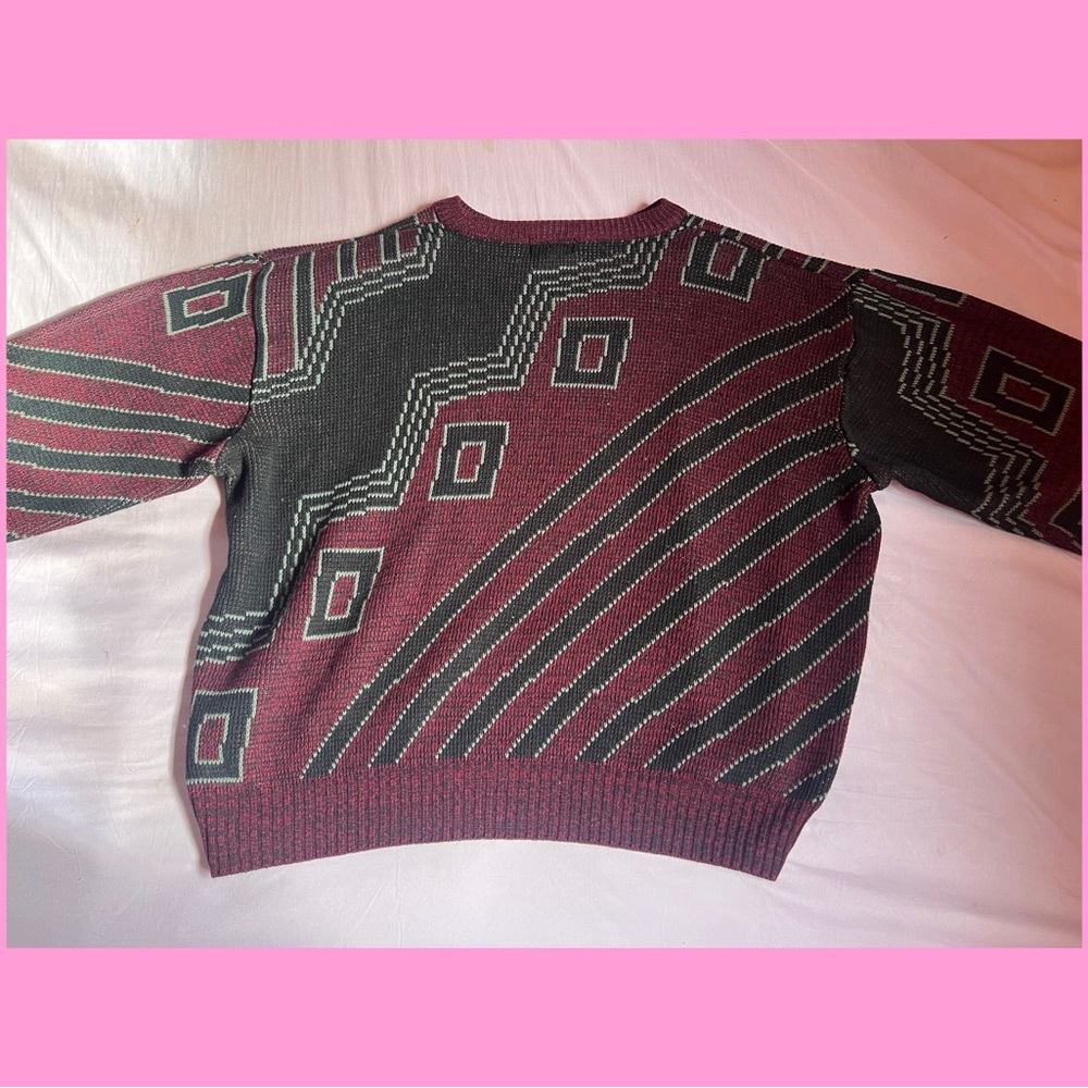 Vintage Plus Size 80s Geometric Design Grandpa Sweater - Picture 4 of 5
